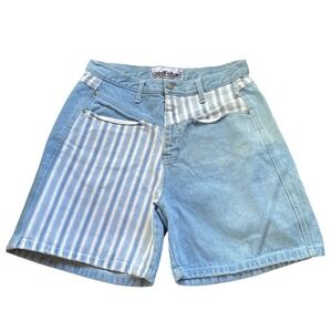Vintage‎ 1980s High Rise Patchwork Striped Denim Mom Jean Shorts Medium Western